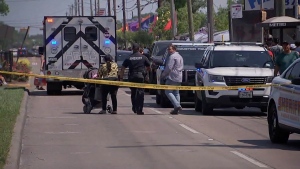 Police and emergency vehicles on the scene of a shooting in Harris County, Texas, on Sunday. (KTRK)