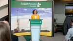 Minister of Energy and Resources Bronwyn Eyre announces the province's backing of a foundation report study to develop a hydrogen hub. (KaylynWhibbs/CTVNews) 