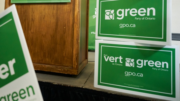 Ontario Green Party leader Mike Schreiner speaks to candidates at a campaign event in Kitchener, Ont. on Sunday, April 10, 2022. THE CANADIAN PRESS/Geoff Robins 