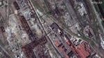 This satellite image provided by Maxar Technologies shows a closer view of western end of the Azovstal steel plant in Mariupol, eastern Ukraine, May 12, 2022. (Satellite image ©2022 Maxar Technologies via AP)