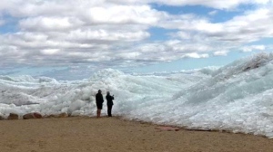 Nice ice mountains pushed up on shore. Photo by Sharon Stadnek.