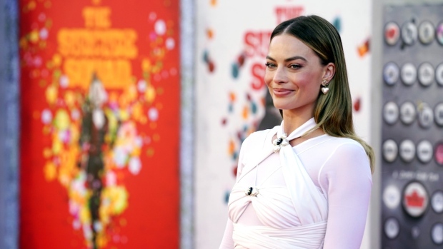 Margot Robbie, a cast member in "The Suicide Squad," poses at the premiere of the film at the Regency Village Theatre, Aug. 2, 2021, in Los Angeles. (AP Photo/Chris Pizzello)