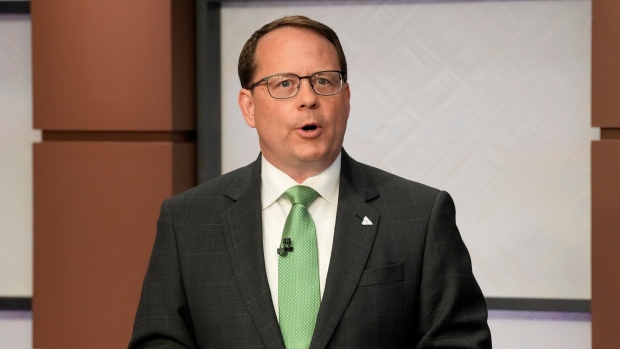 Green Party of Ontario Leader Mike Schreiner speaks during the Ontario party leaders' debate, in Toronto, Monday, May 16, 2022. THE CANADIAN PRESS/Frank Gunn
