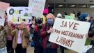 A group of Winnipeggers were outside the West Kildonan Library on May 17, 2022, rallying against the city’s proposed plan to move the library to the Garden City Shopping Centre. (Source: Scott Andersson/ CTV News Winnipeg)