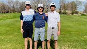 Left to right: Luke Cote, Will Blake and Hunter Kutcher hope to take golf to the collegiate level this fall. (BritDort/CTVNews) 
