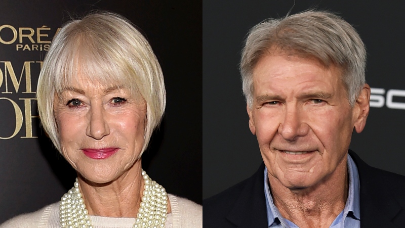 Helen Mirren appears at the 14th annual L'Oreal Paris Women of Worth Gala in New York on Dec. 4, 2019, left, and Harrison Ford appears at the premiere of "Star Wars: The Rise of Skywalker" in Los Angeles on Dec. 16, 2019. (AP Photo)