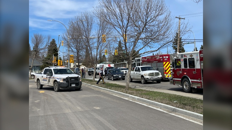 Emergency crews on scene at 96 Street and 96 Avenue in Fort St. John Tuesday May 17. 
