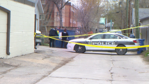 Winnipeg police investigate a homicide on Edison Avenue on May 16, 2022. so far this year, police have reported 20 homicides, compared to seven at this time in 2021. (CTV News Photo Gary Robson)