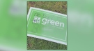 A Green Party Simcoe North candidate's election sign is vandalized in Orillia, Ont. (Supplied)