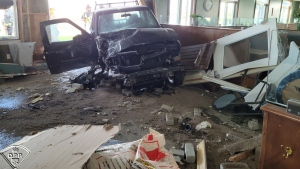 OPP are investigating after a vehicle struck a building in Mapleton on May 18, 2022. (Source: OPP)