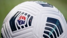 A soccer ball prior to the NWSL Championship soccer match between the Washington Spirit and Chicago Red Stars in Louisville, Ky., on Nov. 20, 2021. (Jeff Dean / AP)