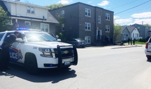 Greater Sudbury police have closed Ethelbert Street at Spruce and Elm streets and have set up a command post. They are dealing with a person in emotional distress. (Alana Everson/CTV News)