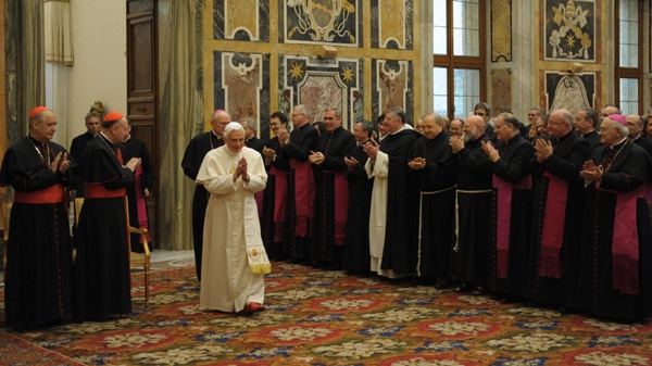 In this photo provided by the Vatican newspaper L'Osservatore Romano, Pope Benedict XVI arrives to meets with prelates of the Congregation for the Causes of Sainthood, at the Vatican, Saturday, Dec. 19, 2009. (AP Photo / L'Osservatore Romano, HO)