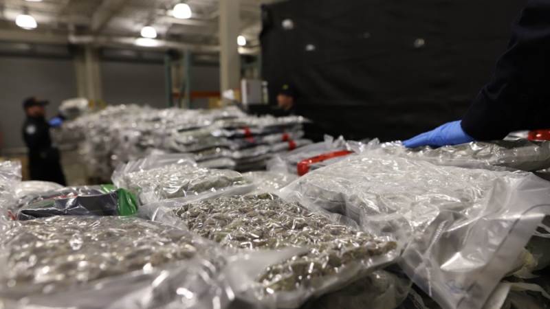 U.S. Customs and Border Protection officers seized more than a ton of marijuana at the Fort Street Cargo Facility at the Ambassador Bridge in Detroit, Mich., on May 11, 2022. (Source:CBP)  