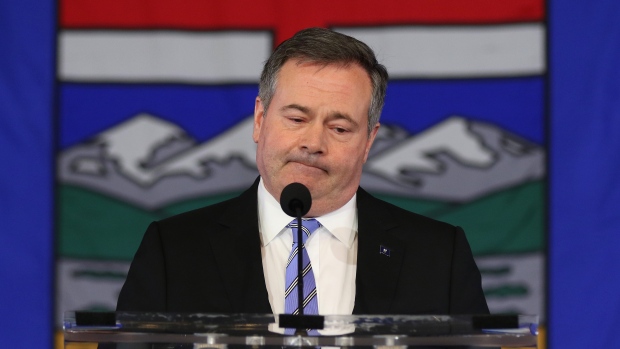 Alberta Premier Jason Kenney speaks in response to the results of the United Conservative Party leadership review in Calgary on Wednesday May 18, 2022.  THE CANADIAN PRESS/Dave Chidley