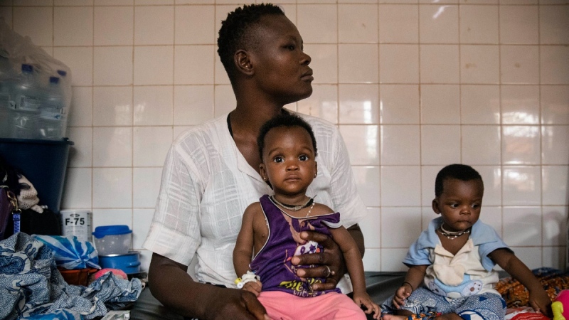 Malnourished children wait for treatment at Boulmiougou hospital in Ouagadougou, Burkina Faso, on April 15, 2022. (Sophie Garcia / AP) 