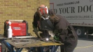 Seaway High School student Keanna Cogdale welding on Friday. (Nate Vandermeer/CTV News Ottawa).