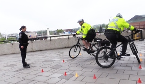 This week, police officers in Sudbury and one from Sault Ste. Marie completed bicycle patrol training and fine-tuned their skills. (Alana Everson/CTV News)