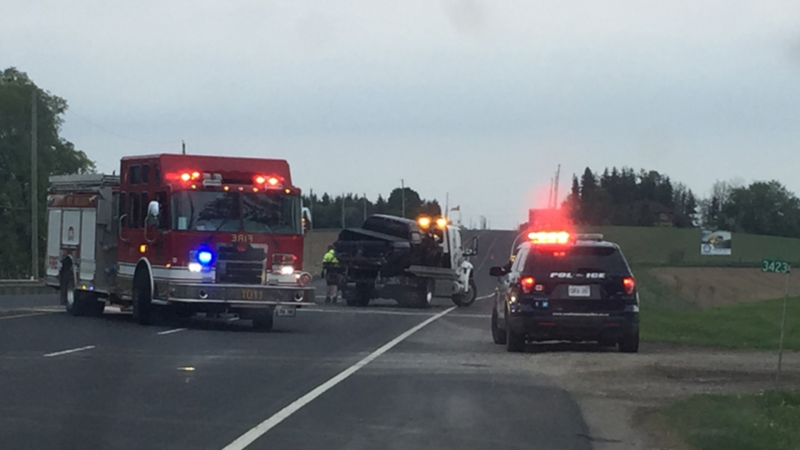 Only minor injuries were sustained following a three-vehicle collision on Highway 88 in Bradford on Fri. May 20, 2022 (Steve Mansbridge/CTV News Barrie)