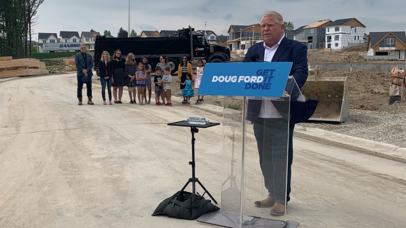 Ontario PC Party Leader Doug Ford made a campaign stop in London, Ont. on May 21, 2022 to talk housing. (Brent Lale/CTV News London)