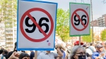 People take part in a demonstration against Bill 96 in Montreal, Saturday, May 14, 2022. THE CANADIAN PRESS/Graham Hughes