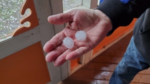 Saint-Gregoire resident Nancy Sissy snapped this picture of the hail which fell during heavy thunderstorms on Saturday, May 21, 2022 (Photo courtesy of Nancy Sissy) 