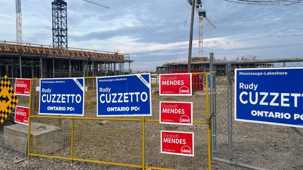 Election signs are seen outside a construction site in Mississauga. (Chris Fox/CP24)