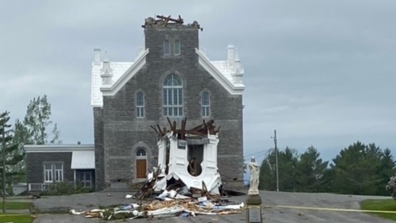 The steeple of Paroisse Saint-Hugues in Sarsfield was knocked down during the storm. (Photo courtesy of Francine Nadon)