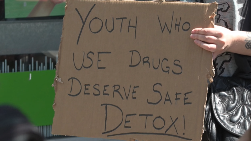 A group gathered in Vancouver to protest the closure of a youth detox program that has been operating for 30 years. 