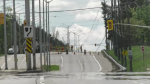 Hydro wires remain down along Woodroffe Avenue in Ottawa's west end. (Jackie Perez/CTV News Ottawa)