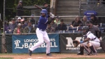 Dalton Pompey prepares to hit a pitch for the Guelph Royals at Labatt Park in London, Ont. on Monday May 23,2022. The former Toronto Blue Jay is playing in the Intercounty Baseball League (Brent Lale/CTV News London)
