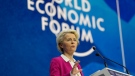 Ursula von der Leyen, President of the European Commission speaks at the World Economic Forum in Davos, Switzerland, on May 24, 2022. (Markus Schreiber / AP)