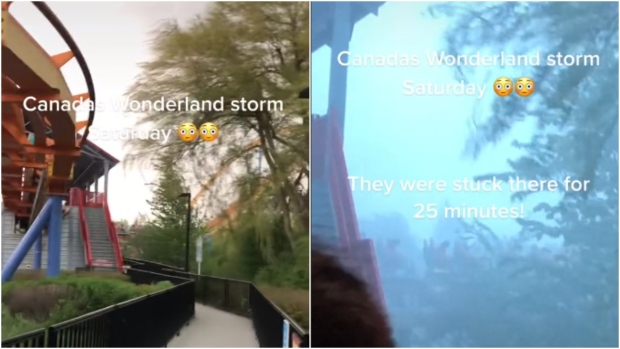 Wonderland visitors got stuck on rides during Ontario's storm Saturday, the park says. (Tiktok: @chubbychicken84)