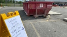 A dumpster at the Howard Darwin Arena on Merivale Road set up for people to throw out food spoiled since Saturday due to the power outage. (Natalie van Rooy/CTV News Ottawa)