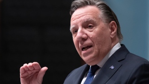 Quebec Premier Francois Legault responds to the Opposition during question period, Tuesday, May 24, 2022 at the legislature in Quebec City. THE CANADIAN PRESS/Jacques Boissinot