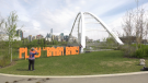'Play La Bamba Baby' – an homage to Joey Moss and Ben Stelter – was the latest giant orange sign to turn up in support of the Edmonton Oilers.