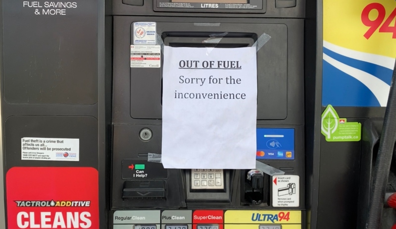 Many gas stations in Ottawa have run out of fuel and are closed. The city says the issue should be resolved when power is restored. (Leah Larocque/CTV News Ottawa) 