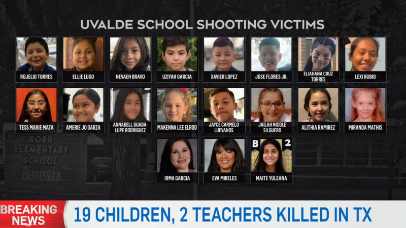 A photo of the children and two teachers killed in the Texas school shooting that took place at Robb Elementary School on Tuesday, May 24, 2022. 