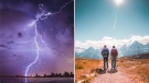 A thunderstorm and sunny weather are shown in this composite image. (Andre Furtado / Jaime Reimer / Pexels.com)