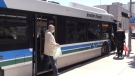 Passengers disembark from a London Transit bus on May 25, 2022. (Daryl Newcombe/CTV News London)