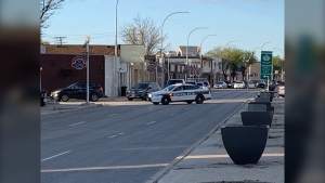 Winnipeg police on scene at St. Mary’s Road at Essex Avenue. (Source: Gary Robson/CTV News)