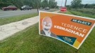 NDP Candidate Terence Kernaghan signs defaced in London North Centre, May 26, 2022. (Marek Sutherland/CTV News London)