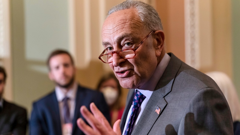 Senate Majority Leader Chuck Schumer, D-N.Y., speaks to reporters at the Capitol in Washington, Tuesday, May 10, 2022. (AP Photo/J. Scott Applewhite)