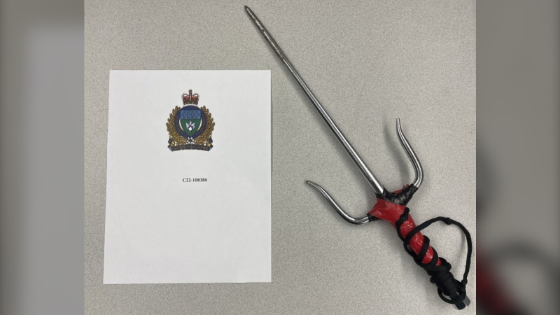 Winnipeg police say a 16-year-old suspect charged in connection with a robbery outside a Sargent Park business pulled out a 'sai-style' weapon while running from arresting officers. (Image Source: Winnipeg Police Service)
