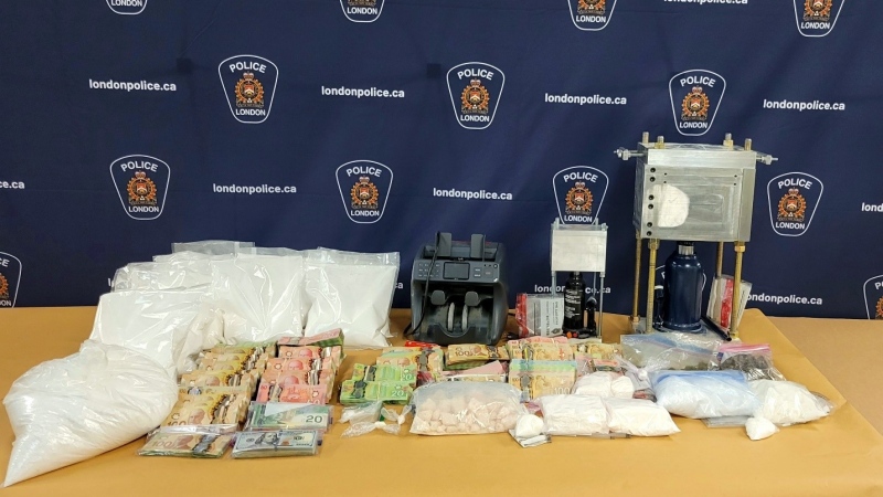The London Police Service seized more than $400,000 worth of drugs and $300,000 in cash during a search warrant executed on May 26, 2022. (Source: London Police Service)