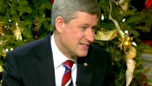 Prime Minister Stephen Harper speaks during his annual year-end interview with CTV News in Ottawa, on Monday, Dec. 21, 2009.
