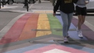 A permanent painted crosswalk of the LGBTQ+ and transgender flags in Lethbridge, was vandalized ahead of the city's Pride Fest next month.