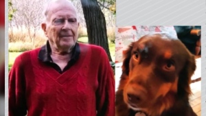 Harvey Doherty (left) and dog, Molly (right) who have been missing since Thursday, May 26, 2022 (OPP/Supplied)