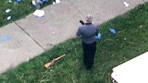 CTV News Toronto's chopper captured images Thursday of what appears to be an air rifle laying on a patch of grass in Scarborough following an incident that forced four nearby schools in to lockdown.
