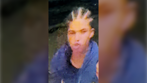 The London Police Service is looking for a suspect allegedly involved in a weapons incident in downtown London in the early morning hours of May 27, 2022. He is described as male, Black, with a lighter complexion, in his early 20s, with braided hair in cornrows, a thin build, and wearing a black and blue hooded sweater, black shoes and dark pants. (Source: London Police Service)